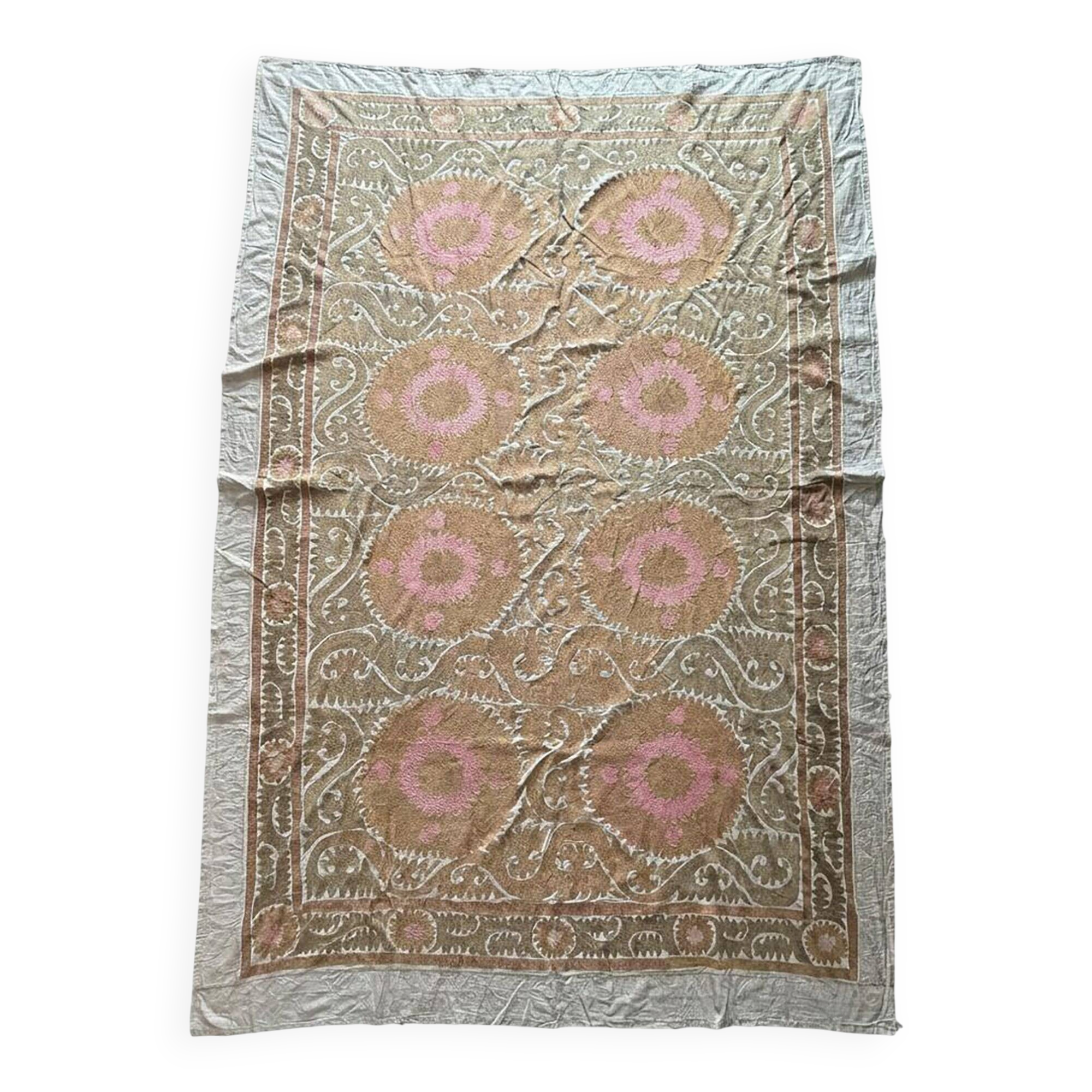Vintage hand-embroidered Uzbek Suzani 244x335 cm