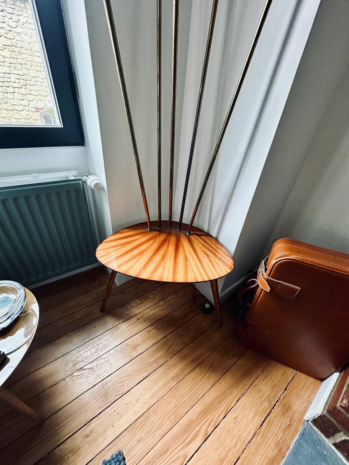 Vintage floor lamp with wooden shelf 50'