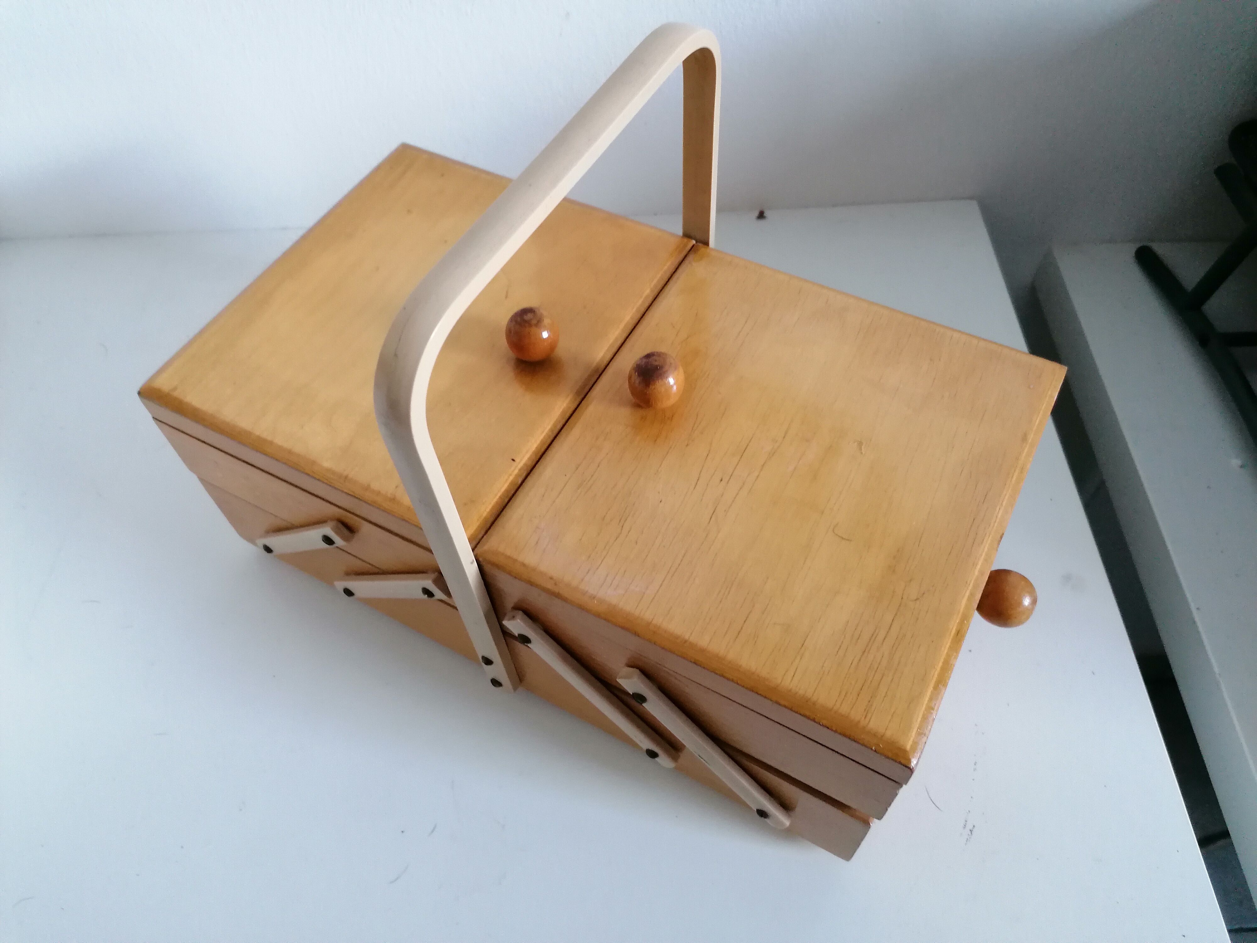 Sewing box worker wood vintage Scandinavian design