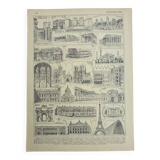 Old engraving, Architecture, historical monument • Lithograph, Original plate 1947