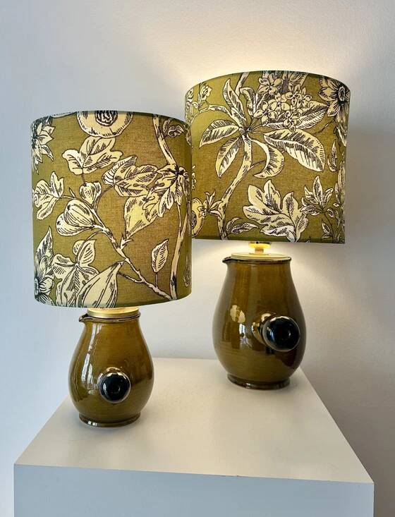 2 vase lamps made from French bistro pitchers, 1960s.