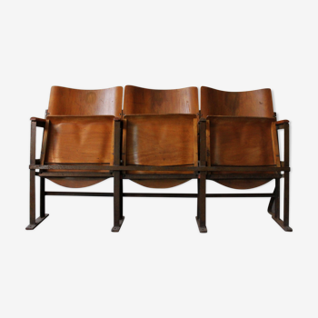 Suite of 3 folding cinema armchairs, 30's