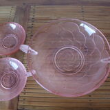 Set of 6 art deco pink molded glass ramekins
