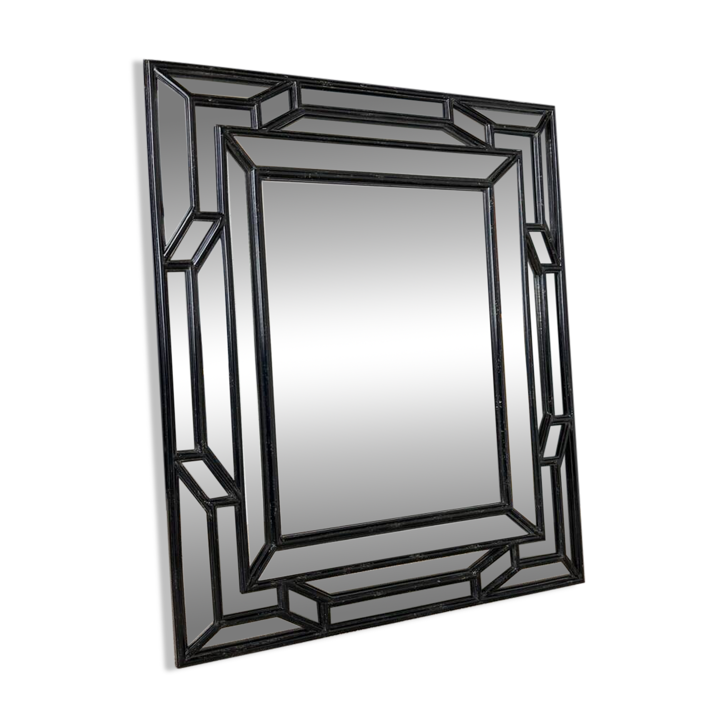 Miroir à parecloses laqué noir – Deknudt – Belgique, vers 1980