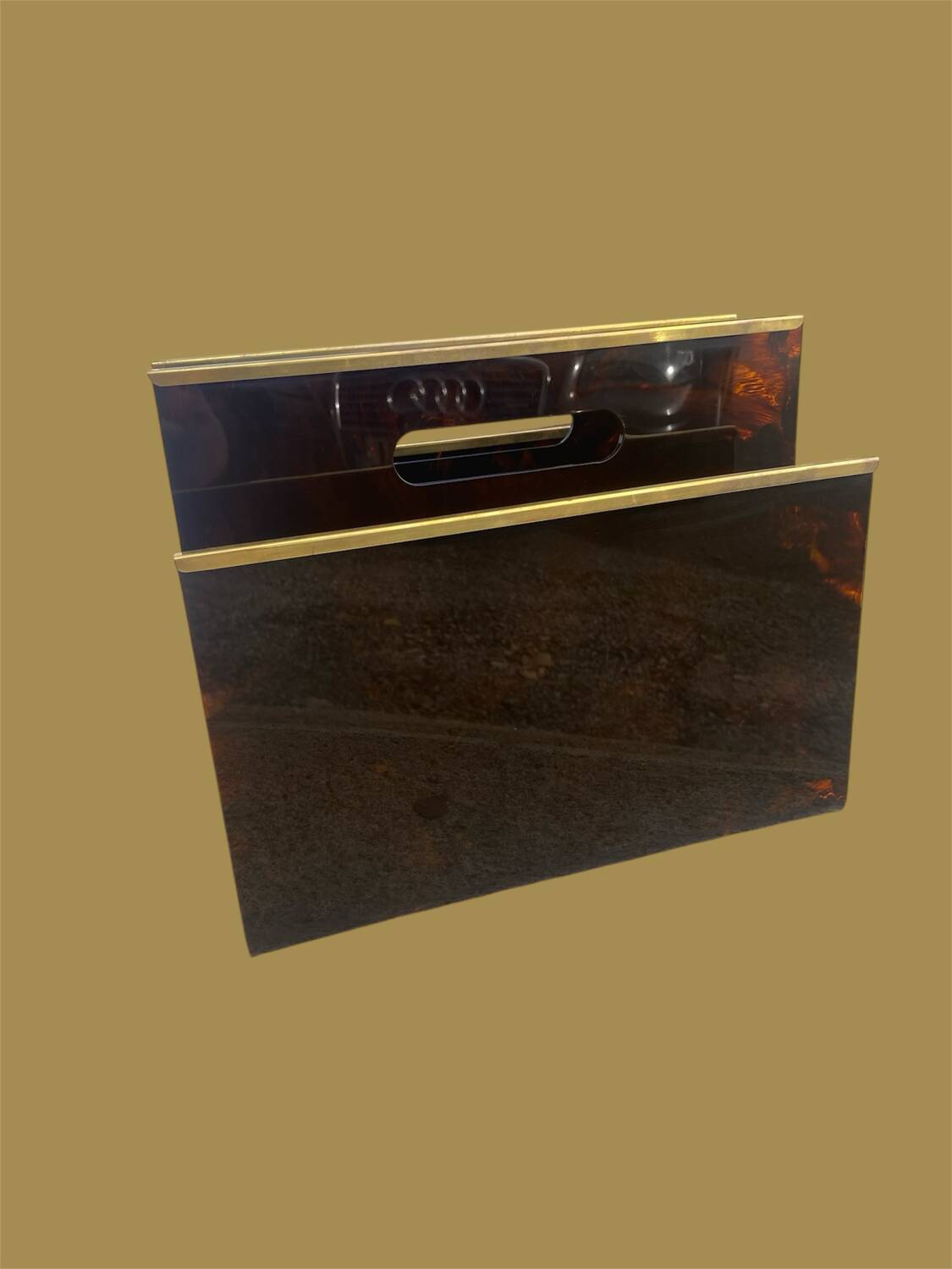 1970s magazine rack in tortoiseshell plexiglass by alpac