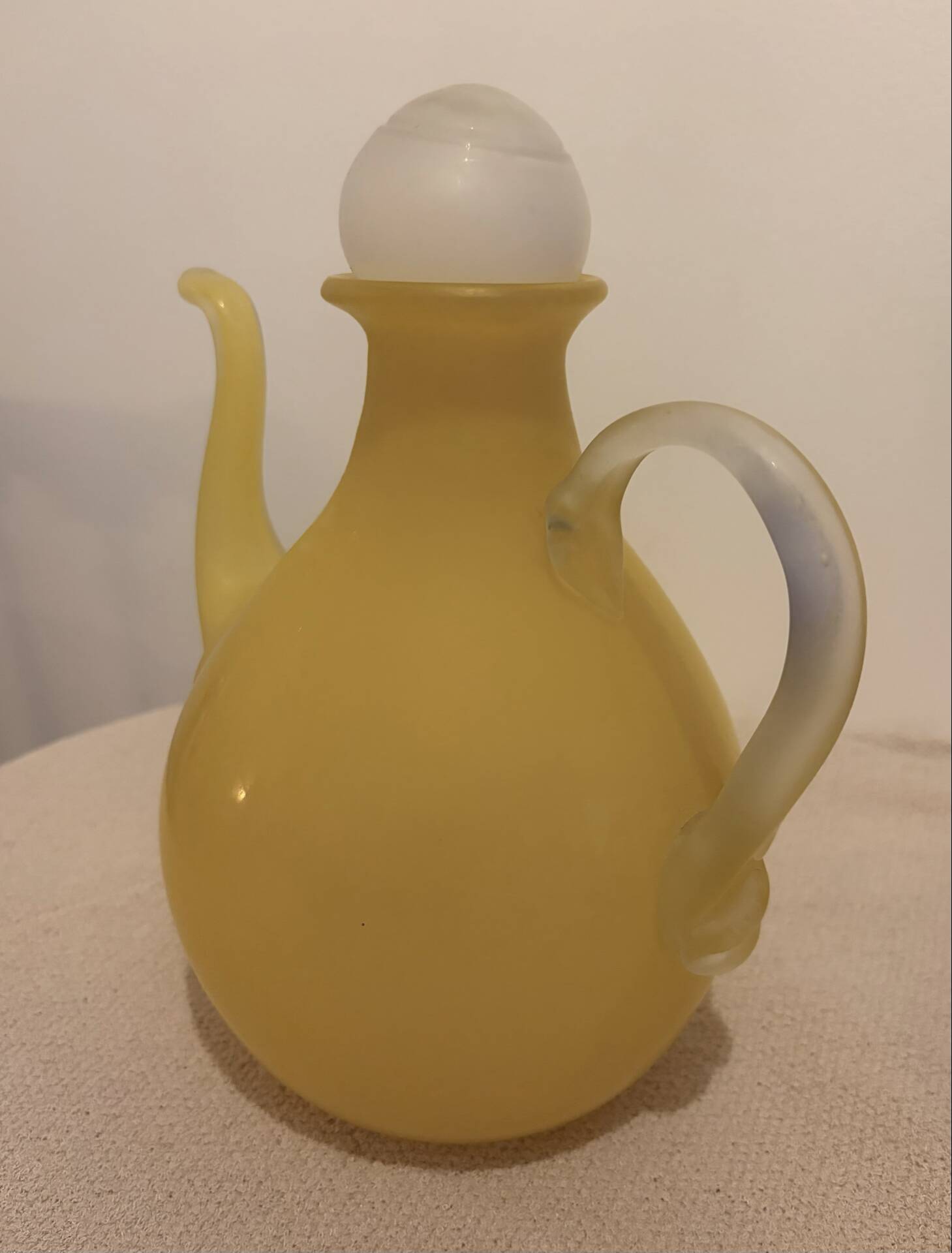 Stunning Duo of Mid-Century Frosted Satin Glass Carafes & Decanters