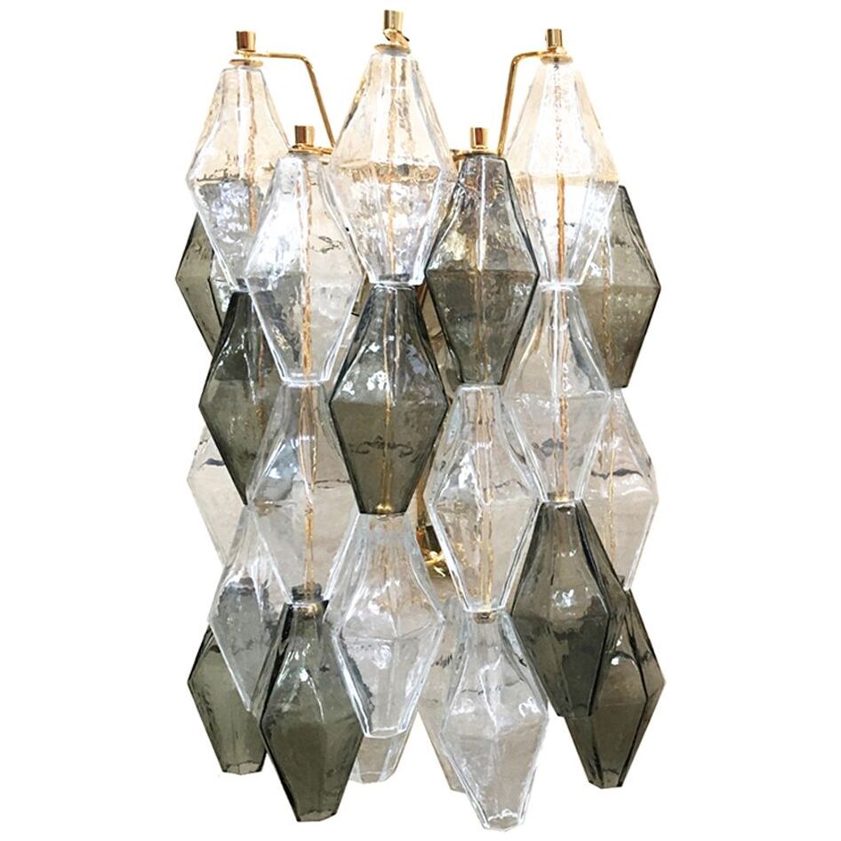 Transparent and fume’ “poliedri” murano glass wall sconce
