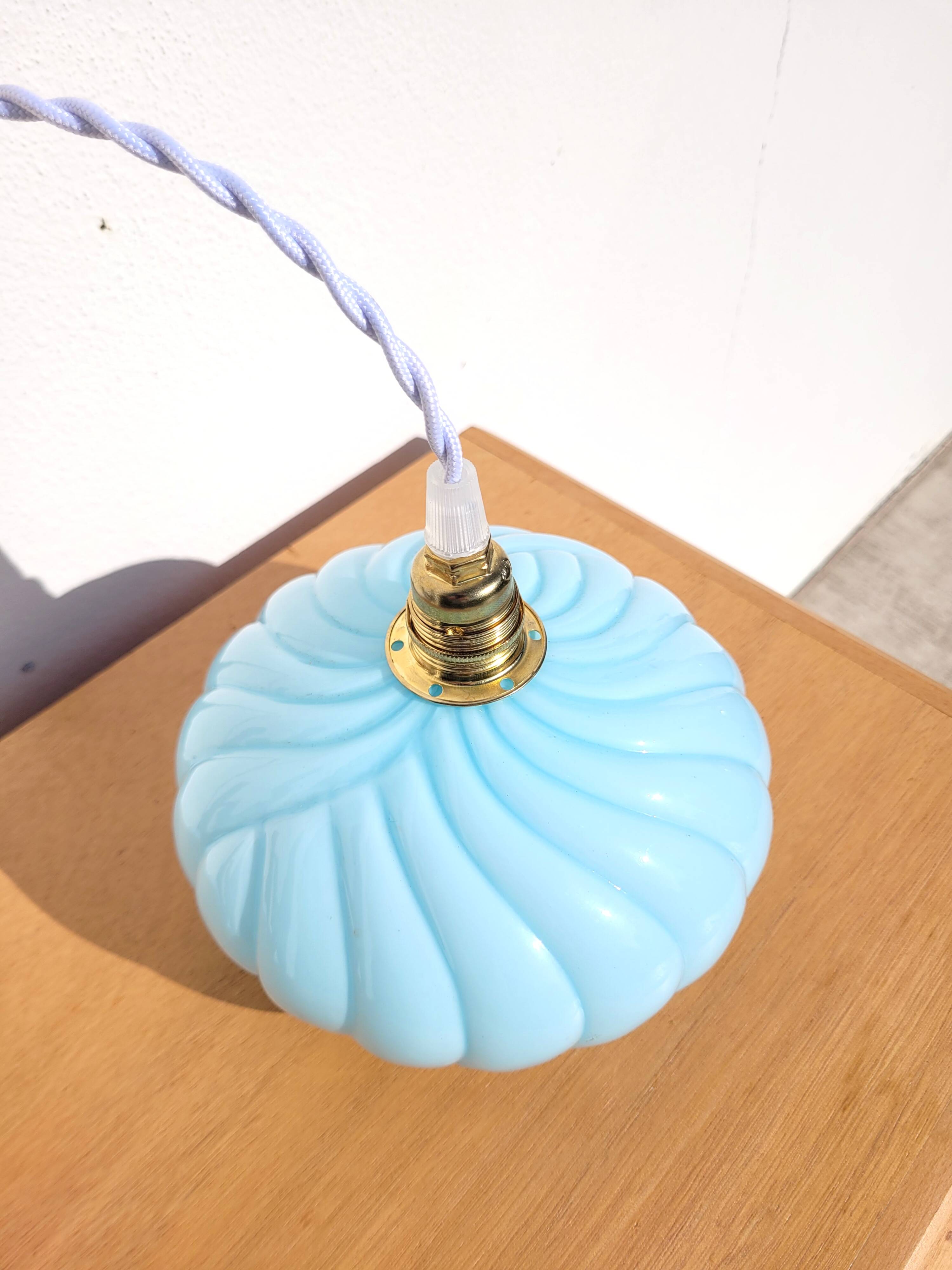 Vintage blue opaline portable lamp