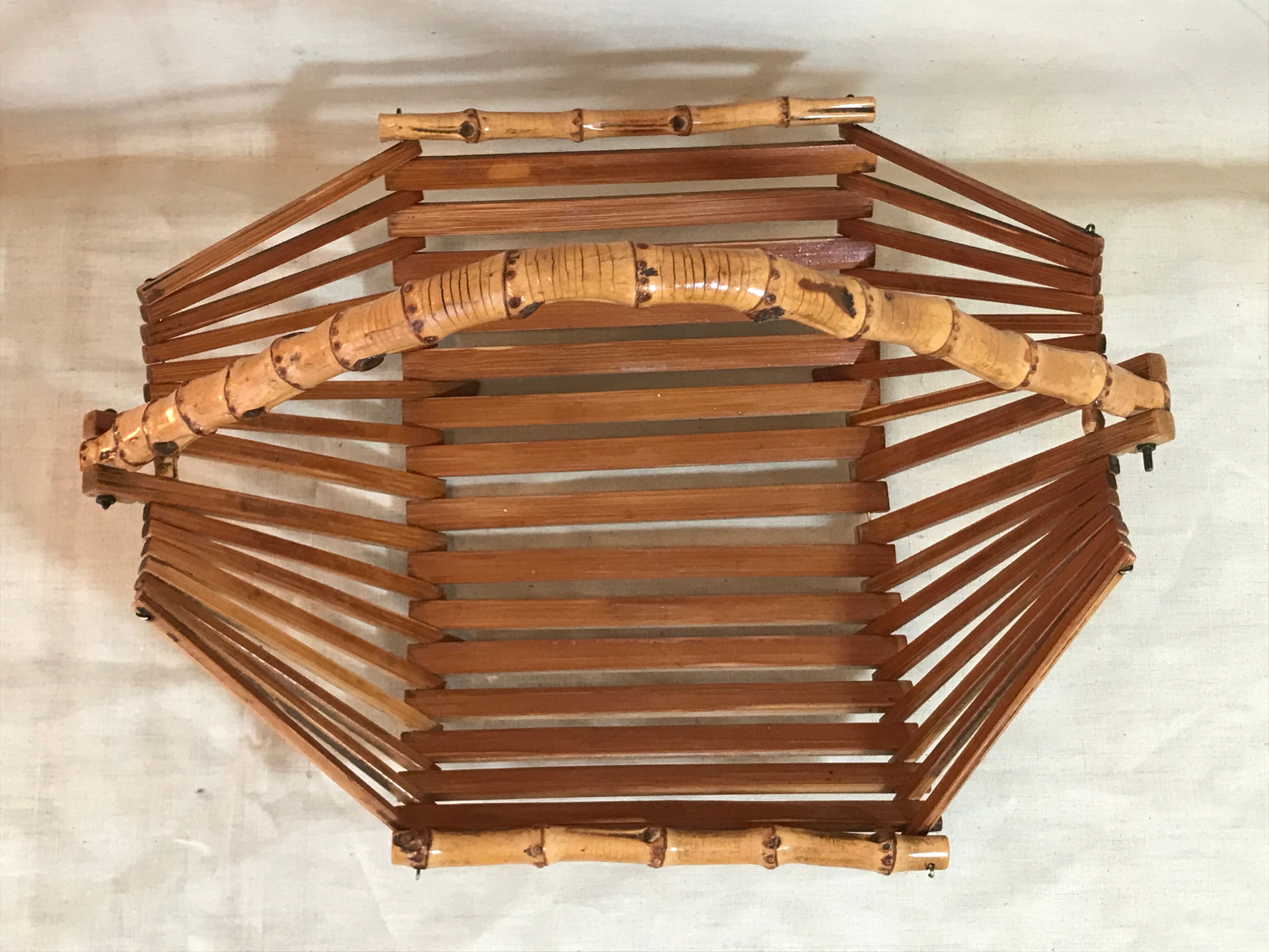 Basket fruit cut 1960 vintage bamboo rattan wicker