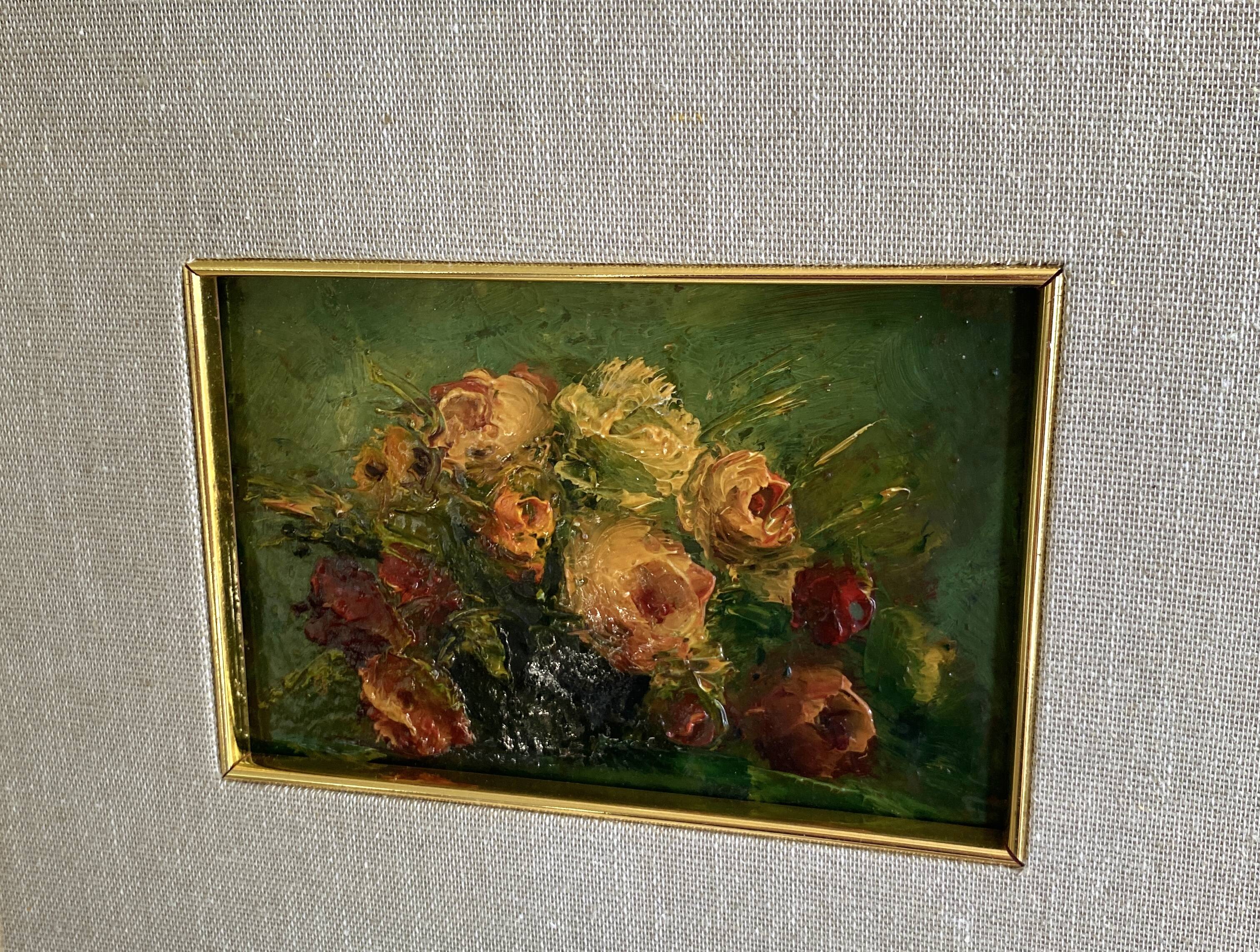 Still life oil, glazed wooden frame