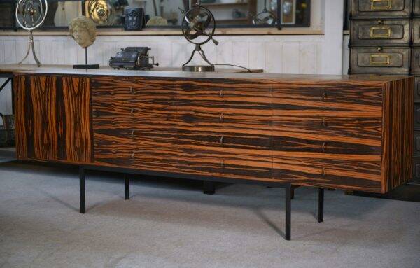 Designer sideboard in Gabonese ebony, 1 door, 12 drawers, 1960s