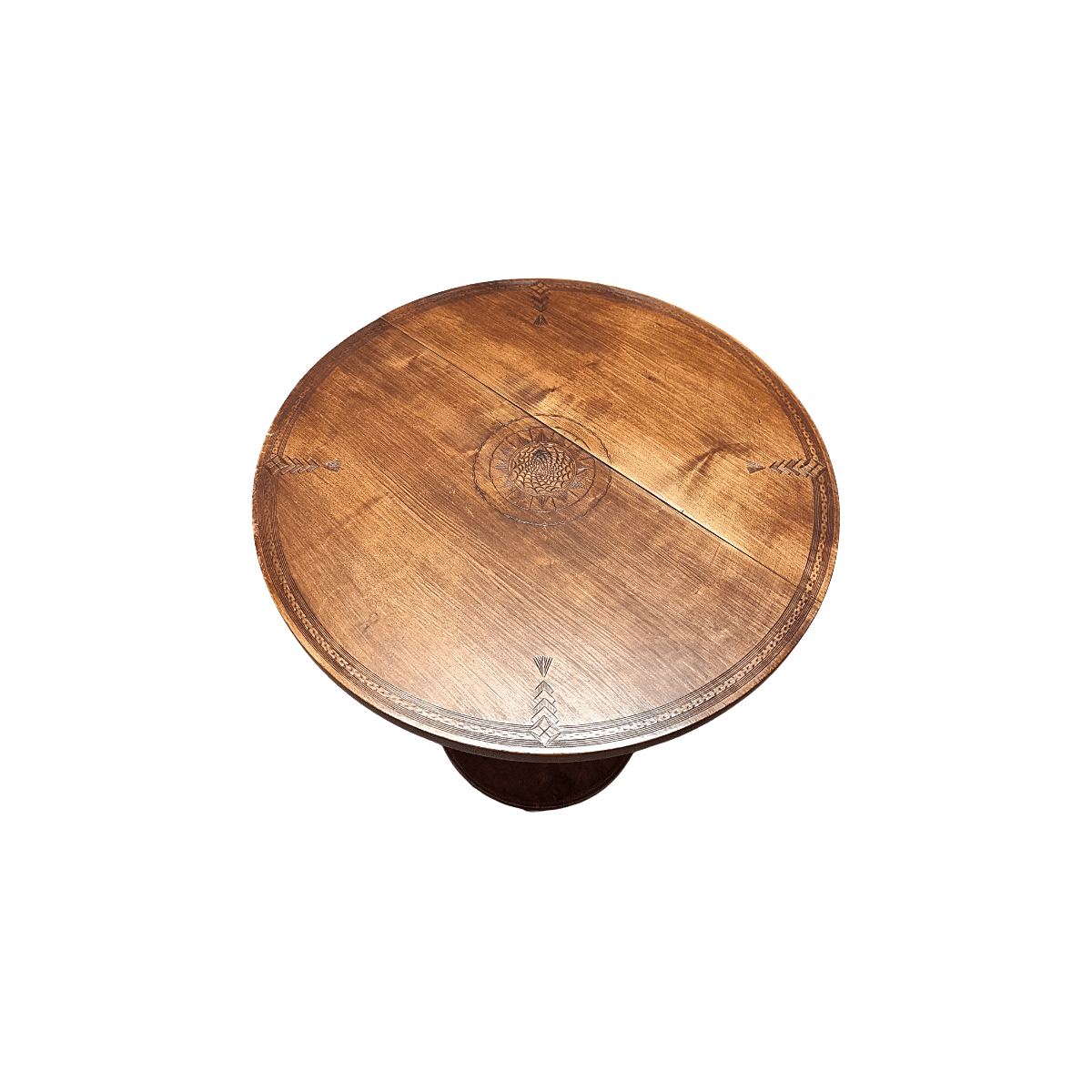 Round Beechwood Side Table With Carving, 1950s