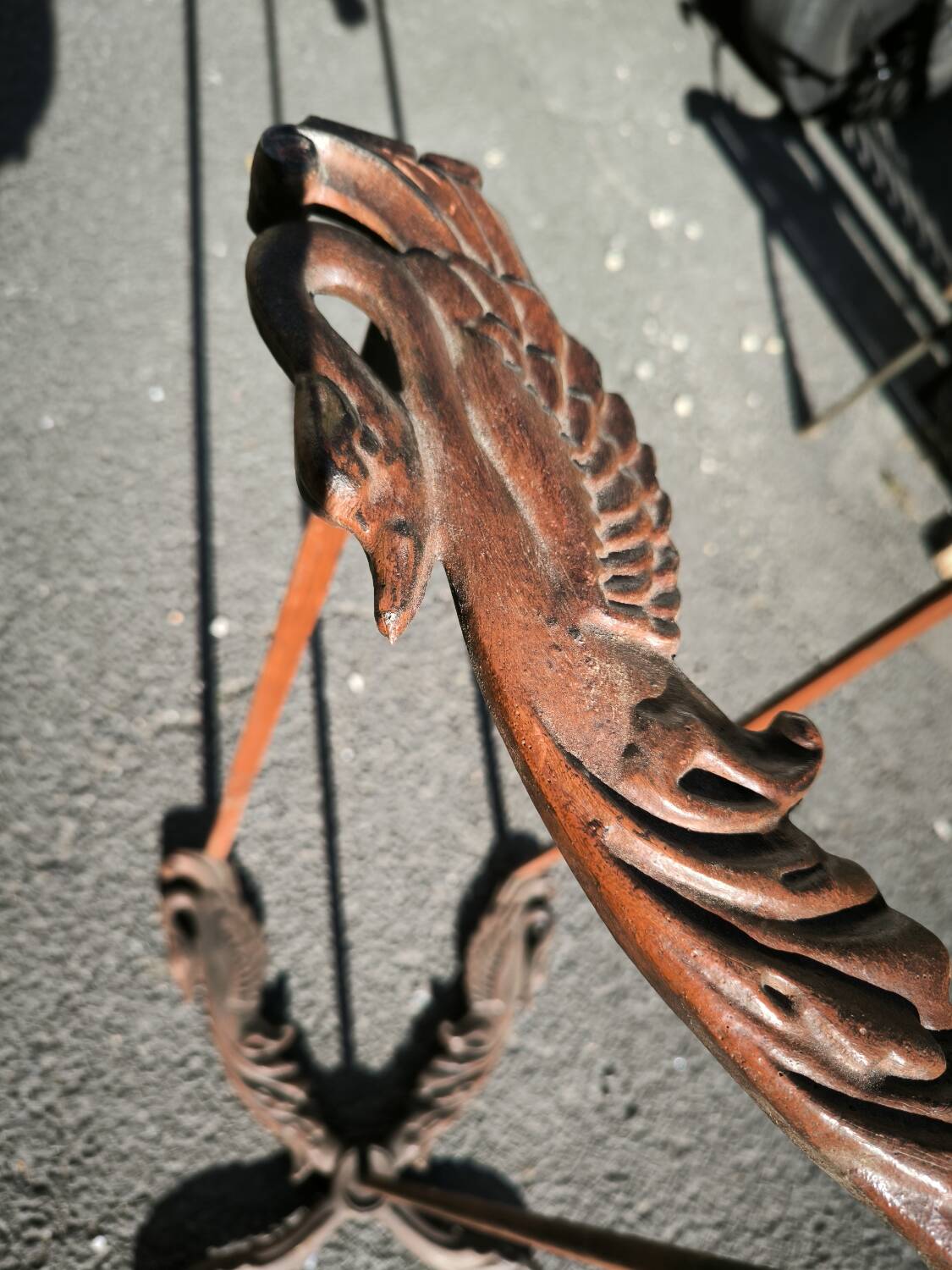 Cast iron and marble swan-neck coffee table