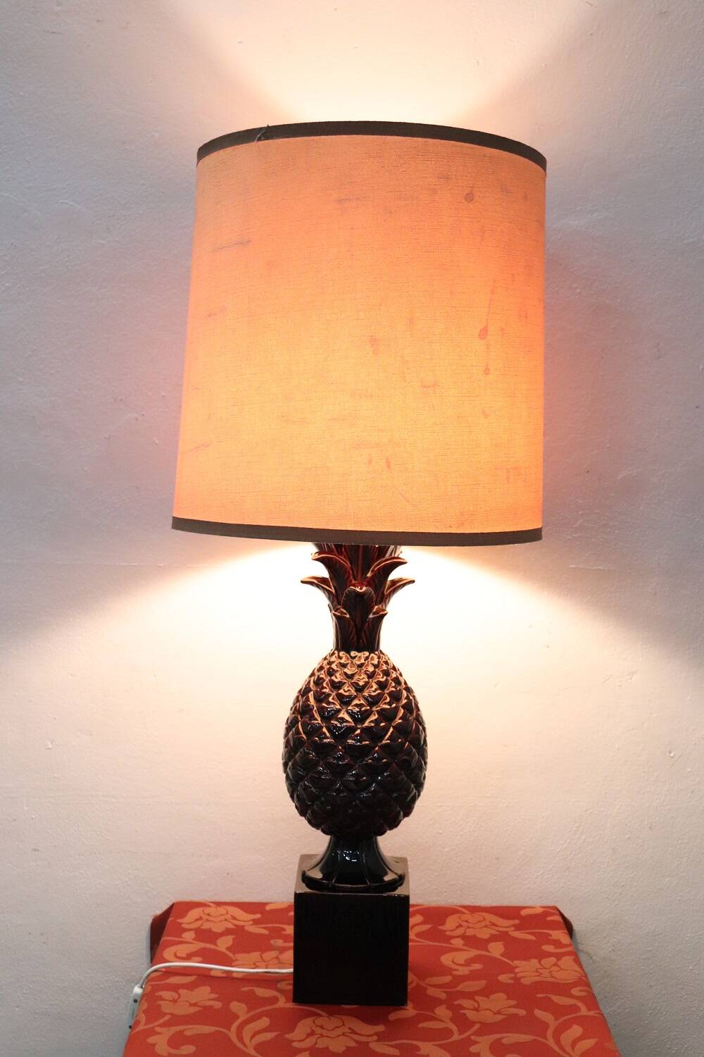 Vintage Brown Ceramic Pineapple Desk Lamp, 1970s