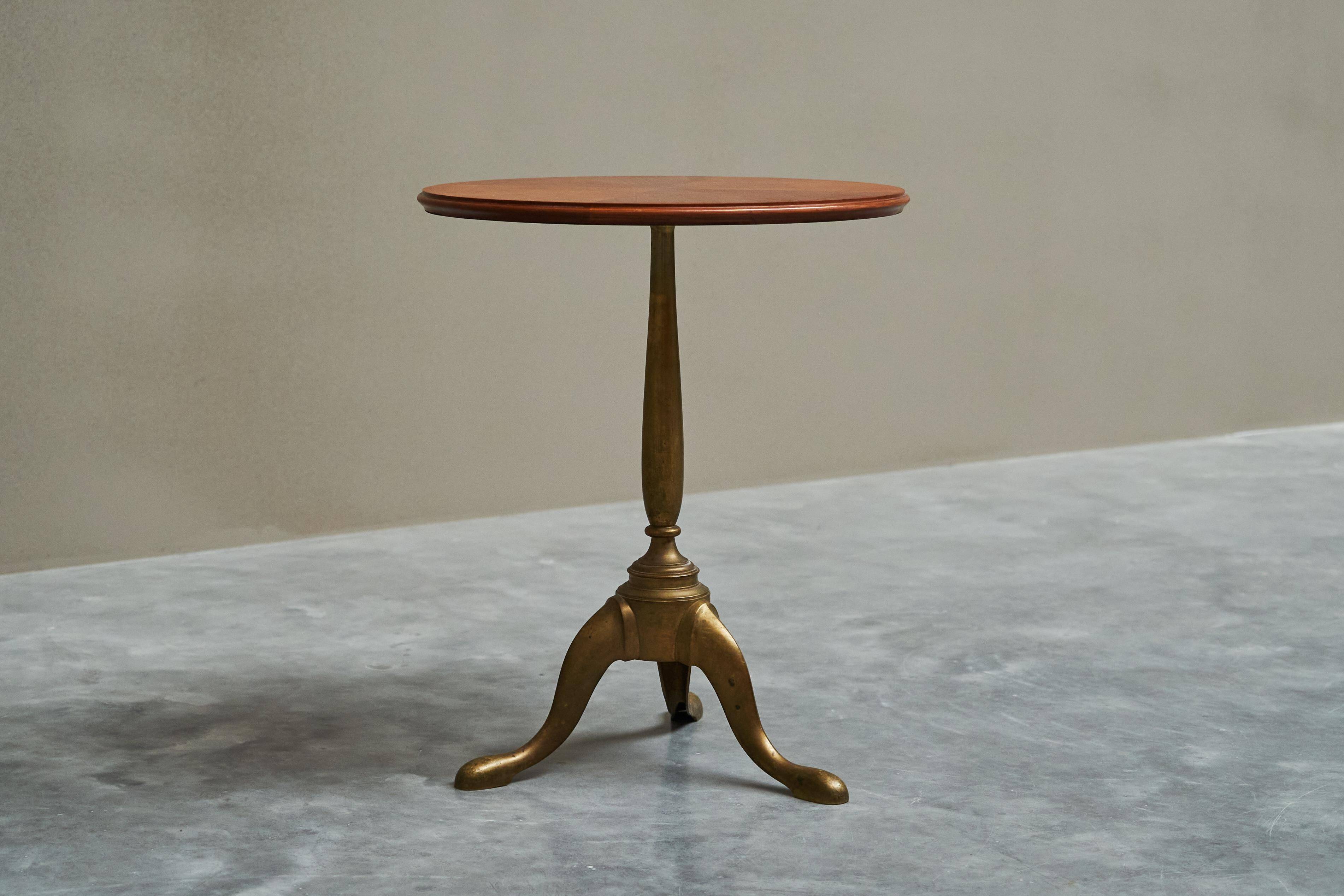 Antique wooden and brass side table, 19th century.