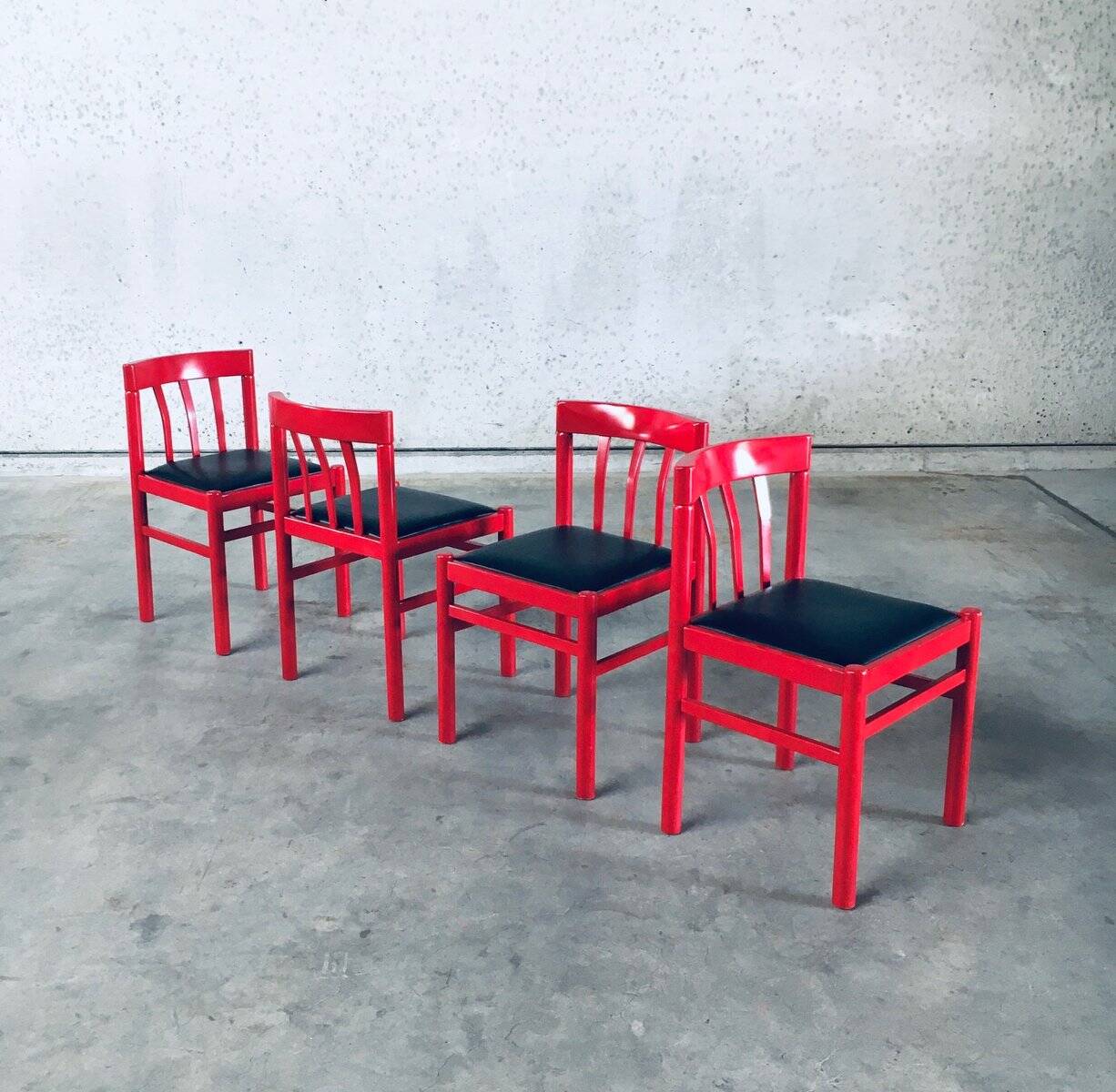 Mid-Century Modern Design Red Dining Chair Set, Belgium, 1960s, Set of 6