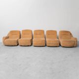 divano modulare 5 posti in tessuto marrone anni ’70 vintage modernariato