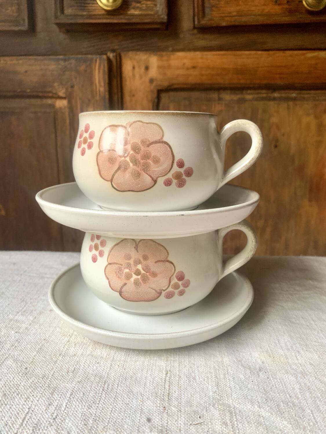 Two large Denby Gypsy stoneware English breakfast mugs