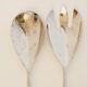 Set of salad serving cutlery in silver metal and resin
