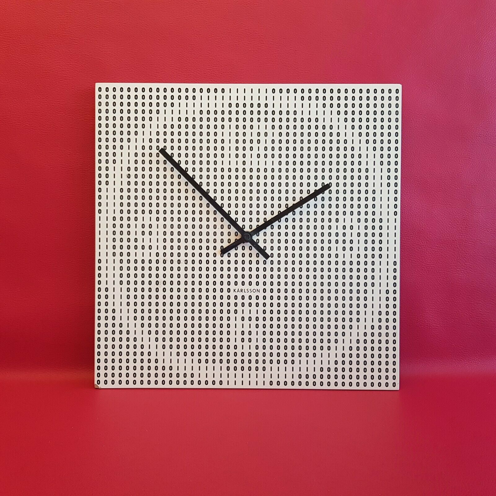 Karlsson design square wall clock - black and white, 1 and 0 optical illusion