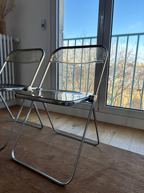 Lot chaises Plia taupe vintage, Anomina Castelli 1970, Italie