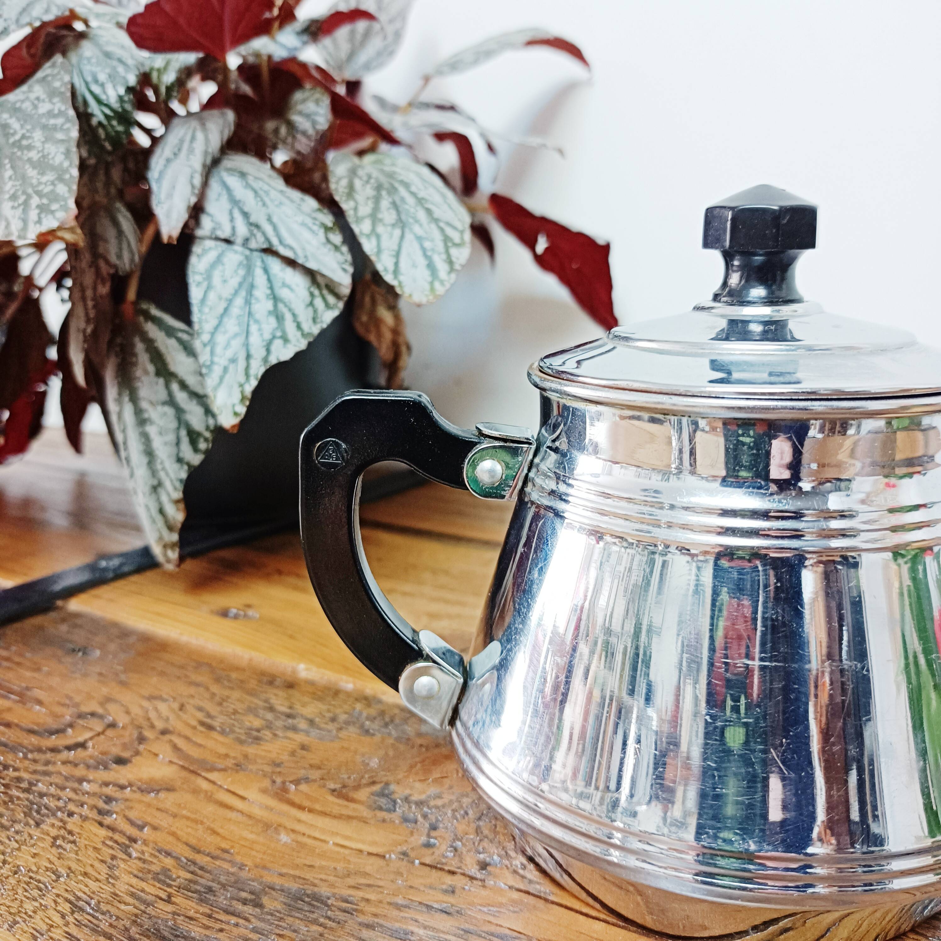 Old chrome-plated copper sugar bowl