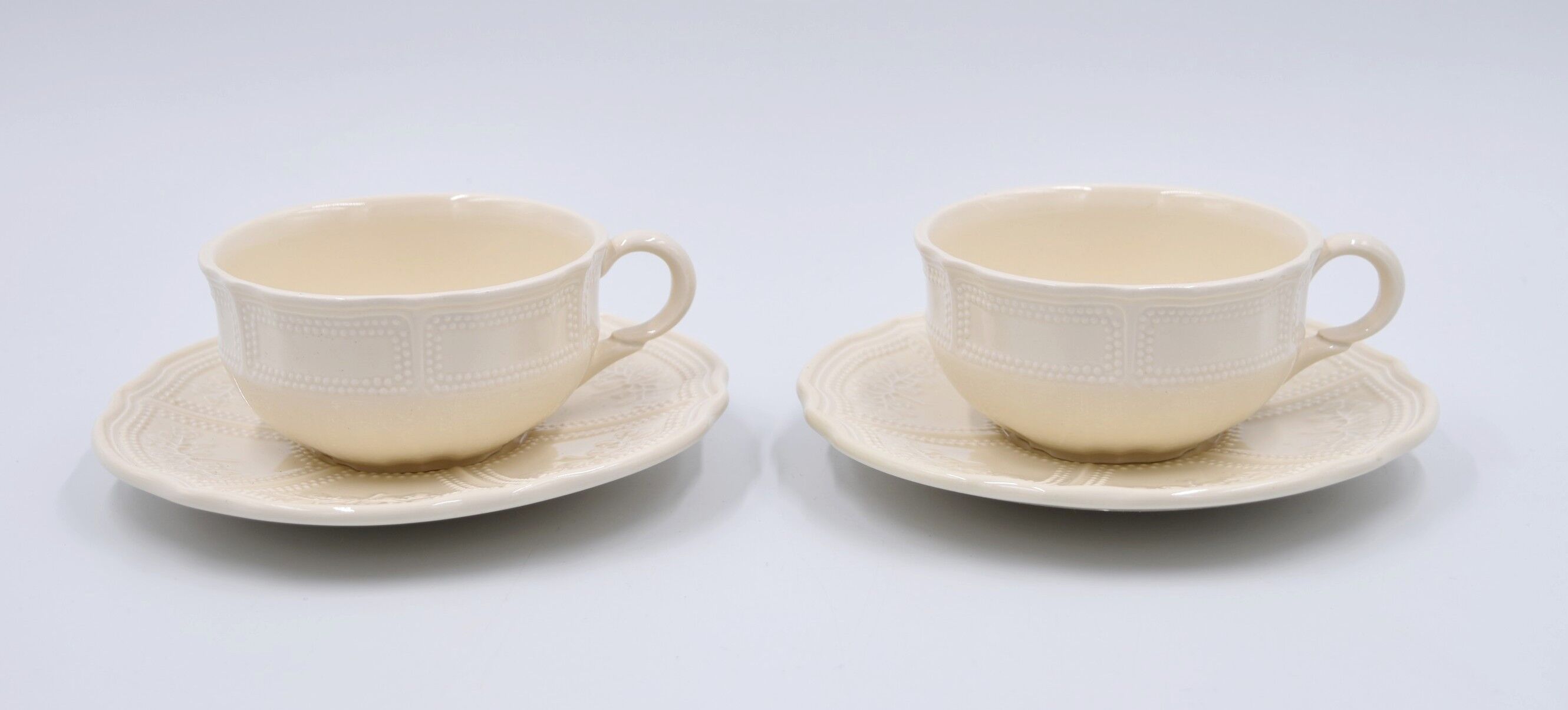 2 luncheon cups off-white earthenware Lunéville décor relief France