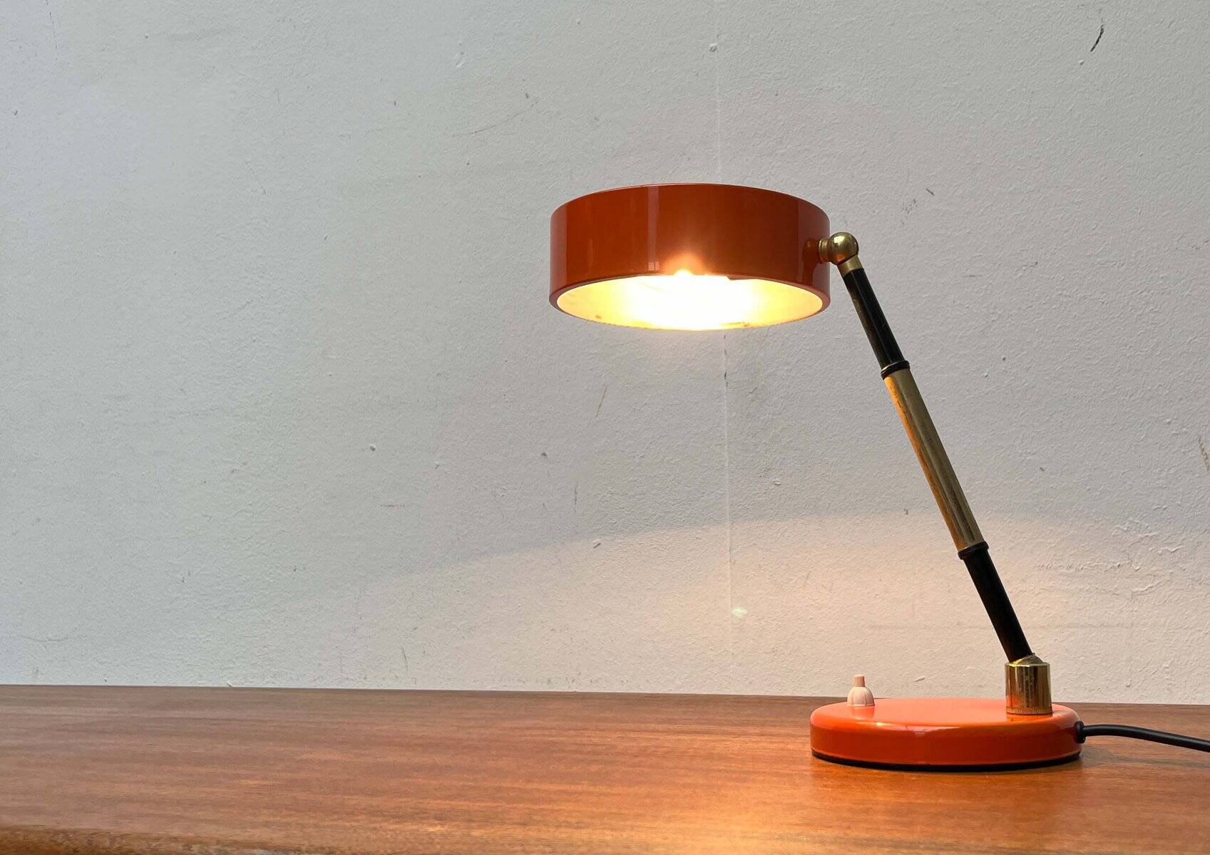 Mid-century minimalist orange table lamp, Italy, 1960s.