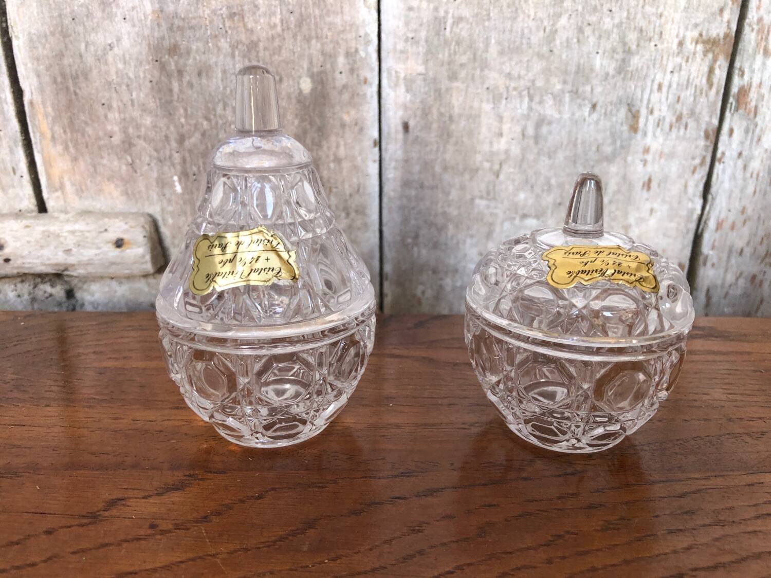 Paire ancienne bonbonnière cristal de paris pomme & poire vintage