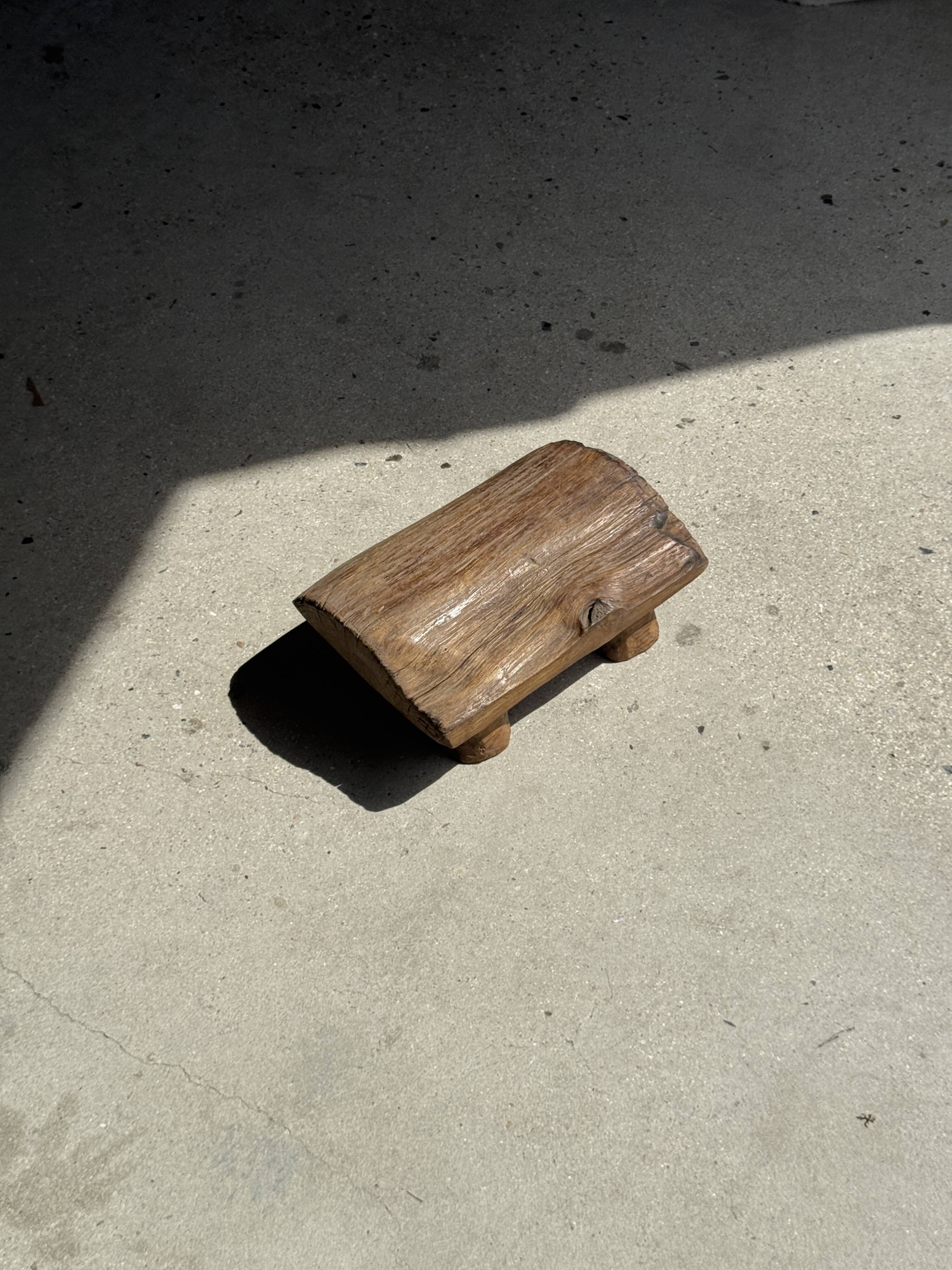 Small stool, footrest in organic blond teak monoxyle wabi-sabi L31