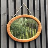 Vintage oval wicker mirror