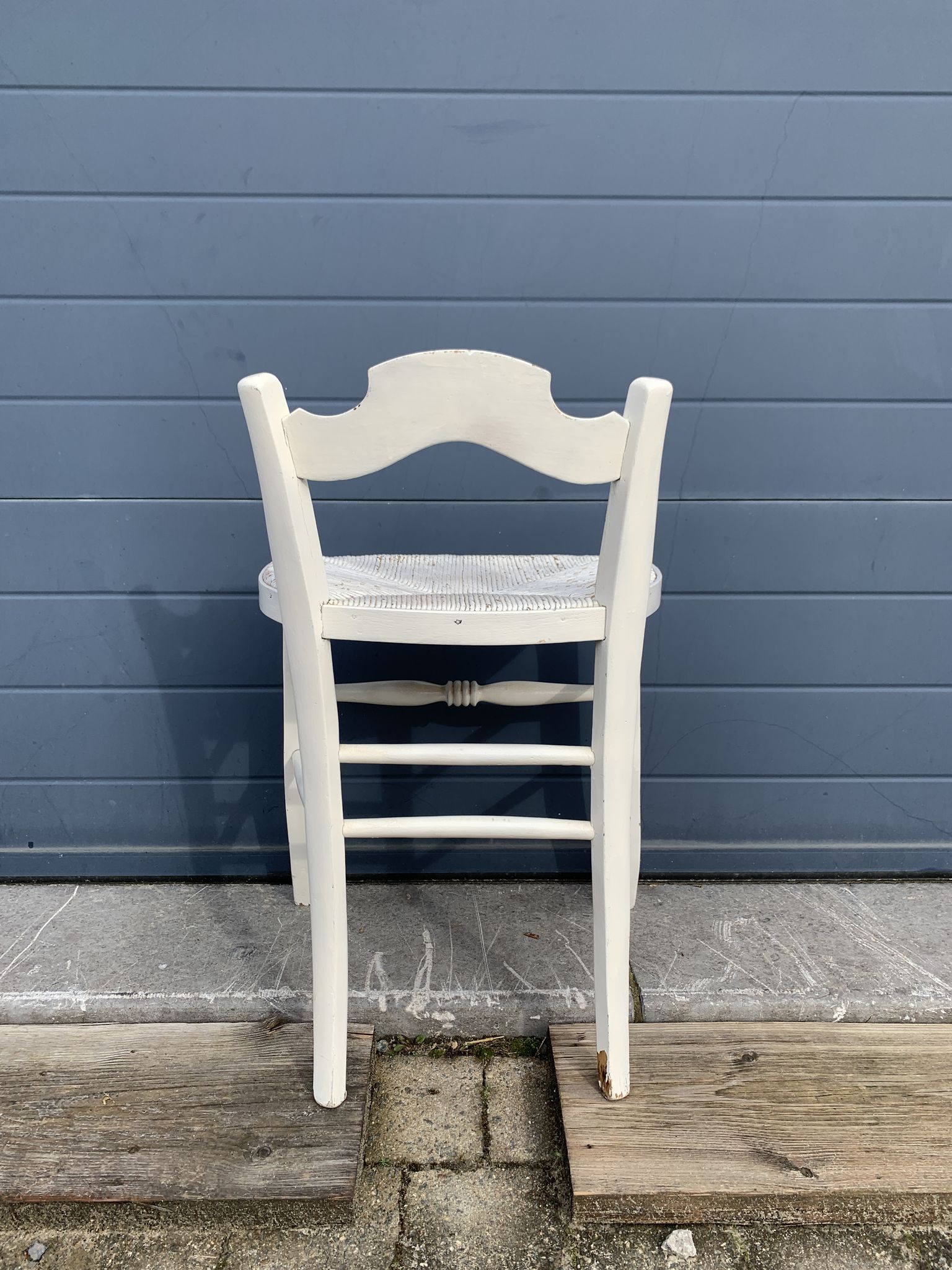 Vintage mulched stool painted white