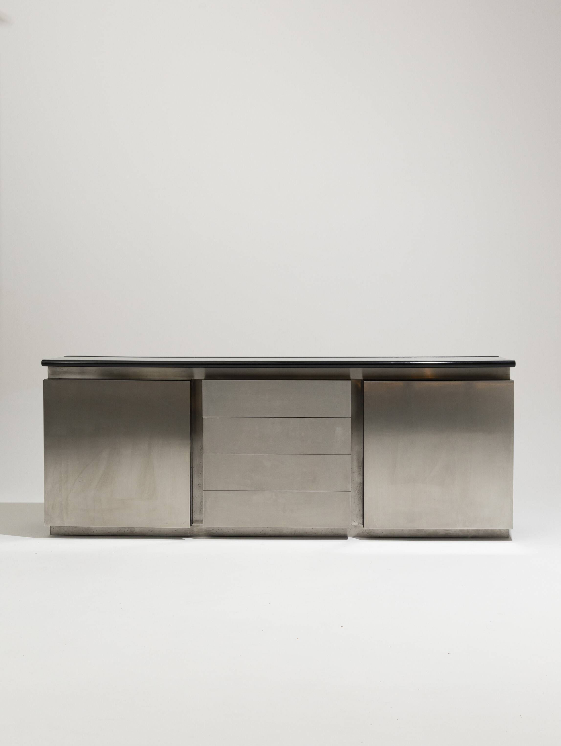 Brushed steel sideboard, lodovico acerbis, 1970s