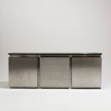 Brushed steel sideboard, lodovico acerbis, 1970s
