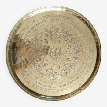 Round tray in old hammered copper, Moroccan, antique