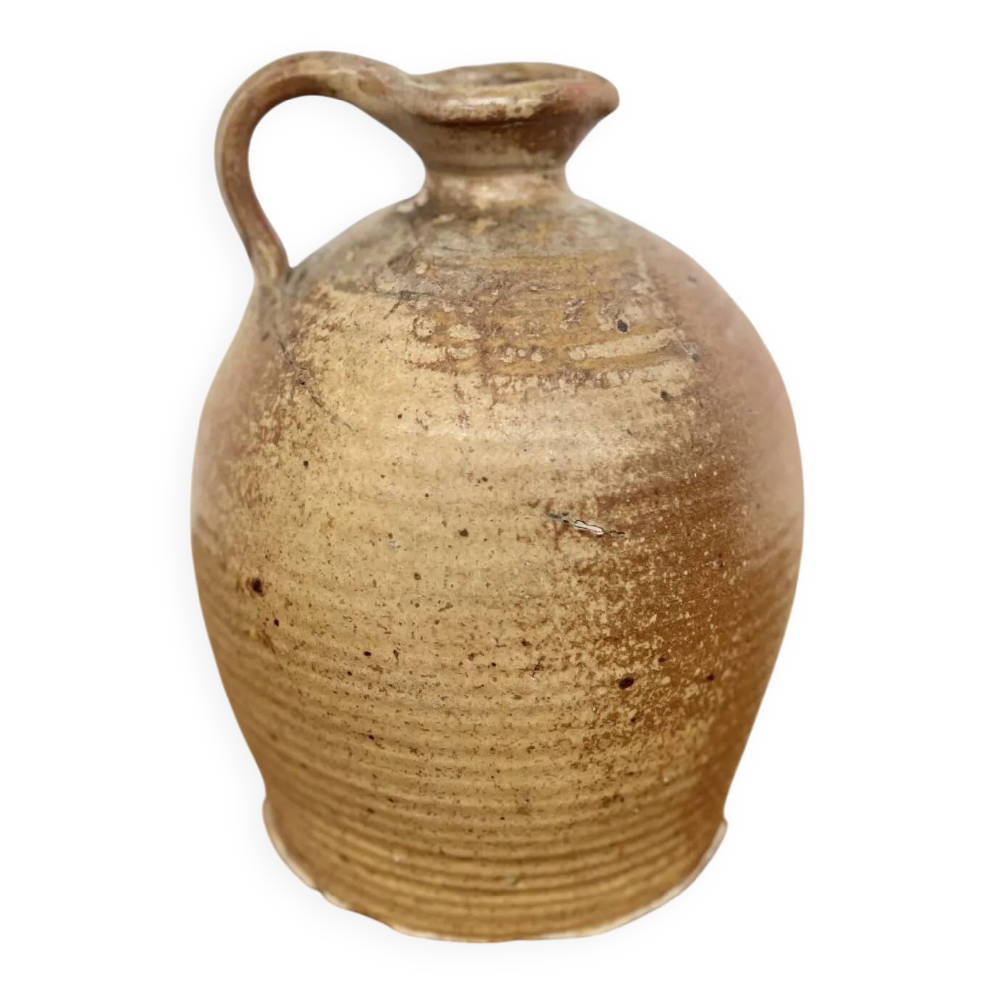 Small antique stoneware jar with handle