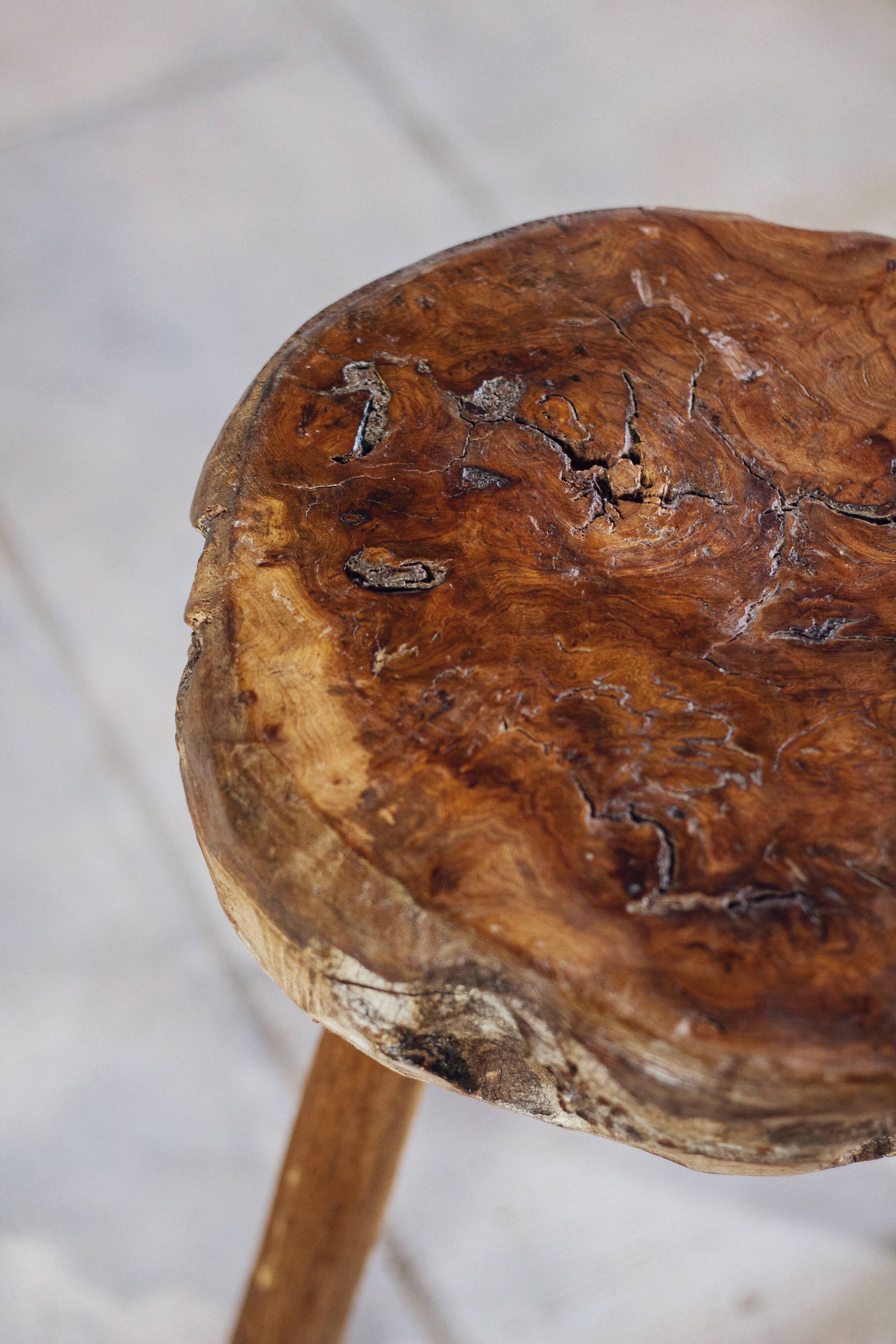 Brutalist bar stool in elm wood