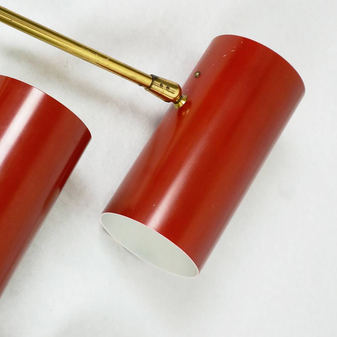 Cylindrical wall lights in Austrian red brass from the mid-century by J.T. Kalmar.