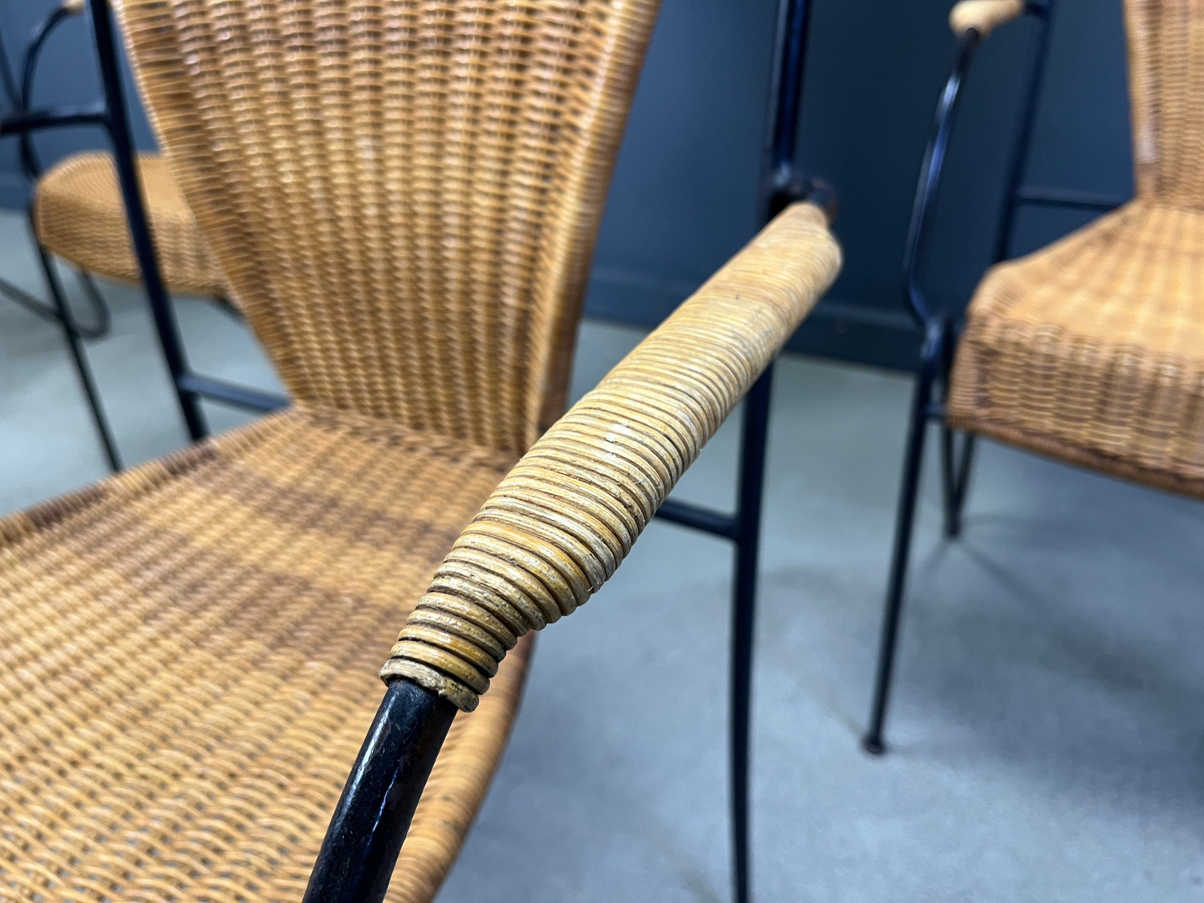 Wicker chairs by Frederick Weinberg, 1960s, set of 6