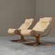 Pair of Sigurd Ressell Falcon Lounge Chairs leather, canvas, birch, 1970s