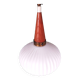Lampe suspendue vintage en opaline et en teck. Louis Kalff '60