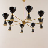 8 arms Italian chandelier with diabolo shades in Stilnovo style