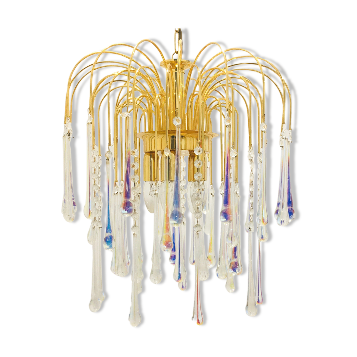 Murano glass & brass teardrop waterfall chandelier/ceiling lamp, italy