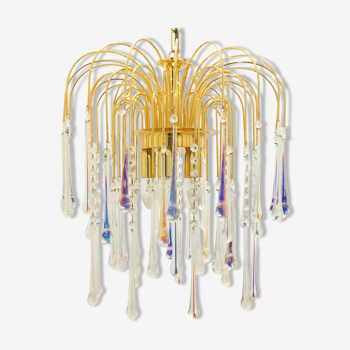 Murano glass & brass teardrop waterfall chandelier/ceiling lamp, italy