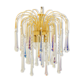 Murano glass & brass teardrop waterfall chandelier/ceiling lamp, italy