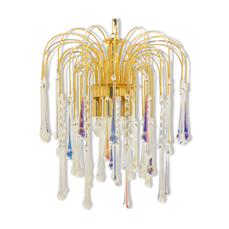 Murano glass & brass teardrop waterfall chandelier/ceiling lamp, italy