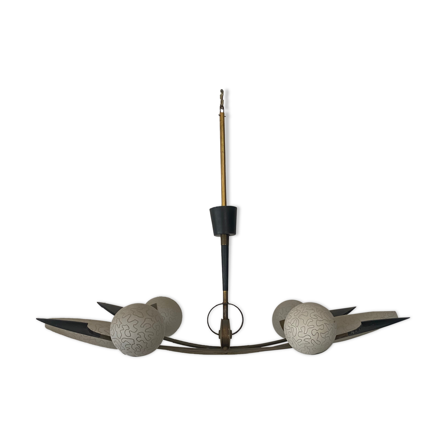 Art deco brass and glass chandelier