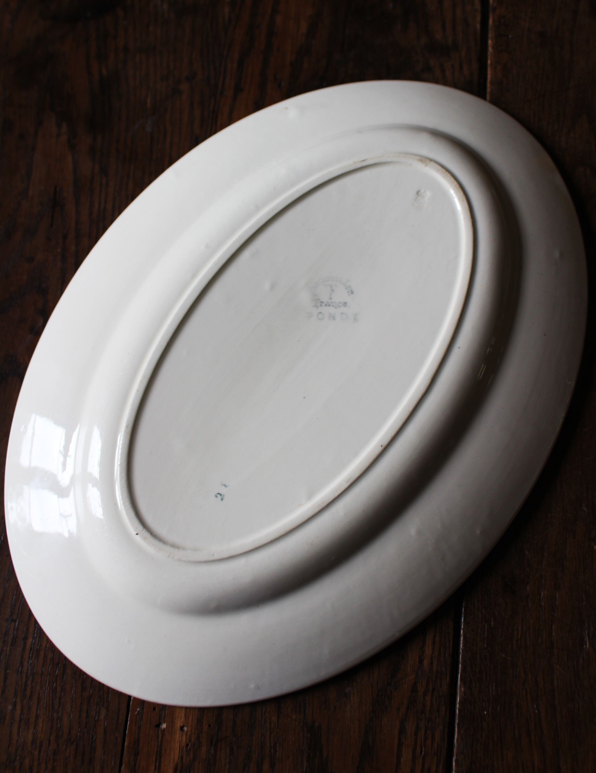 Oval dish art deco flowers red blue Pondy Badonviller