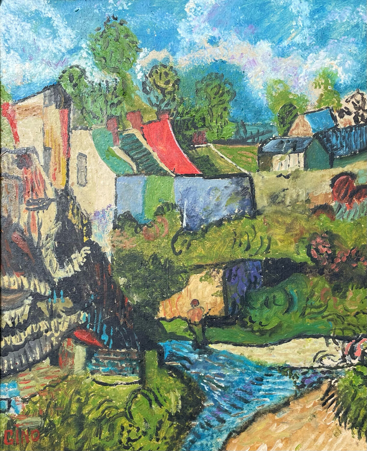 Table painting old landscape Saint Cloud expressionist