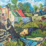 Tableau peinture ancienne paysage Saint Cloud expressionniste